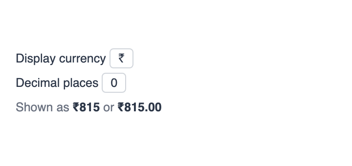 Display currency and decimal places