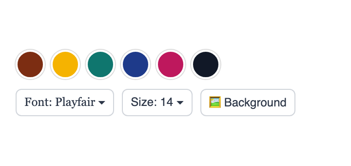 Theme colour swatches, font and size pickers and a background image option