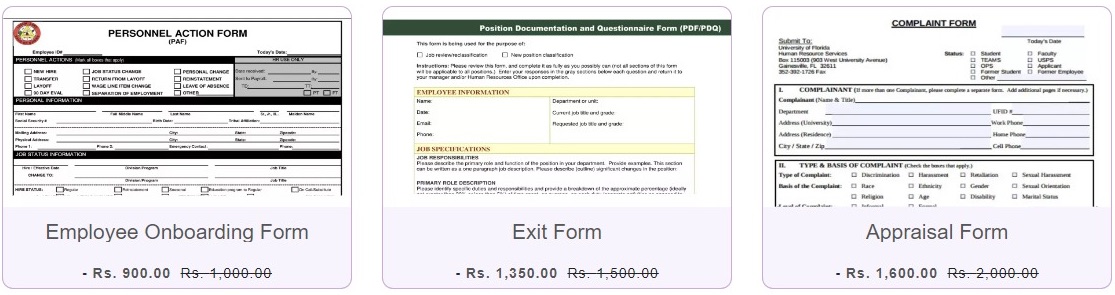 HR forms for onboarding, exit and appraisal with prices