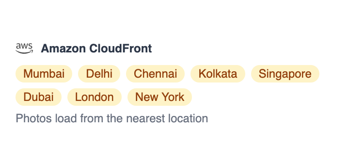 Amazon CloudFront locations in Mumbai, Delhi, Chennai, Kolkata, Singapore, Dubai, London and New York