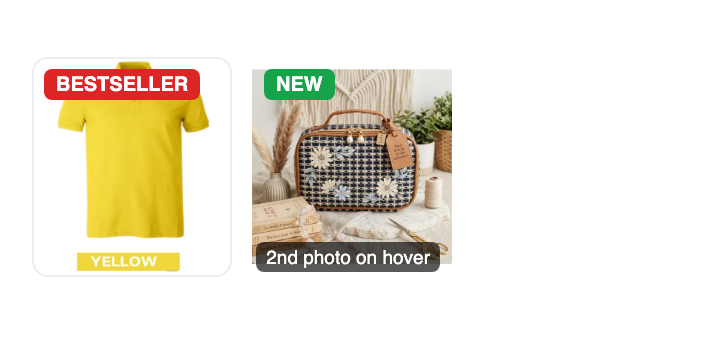 Bestseller and New labels on product photos