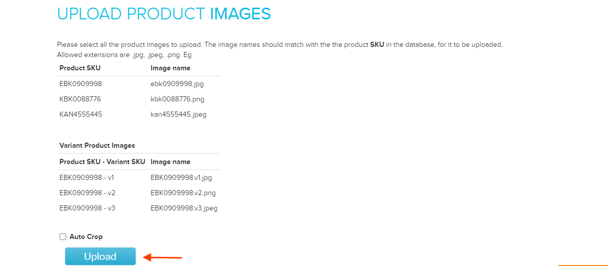 Upload Product Images page