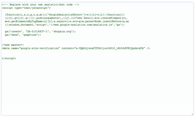 Header page in Store Manager with the Search Console meta tag pasted in