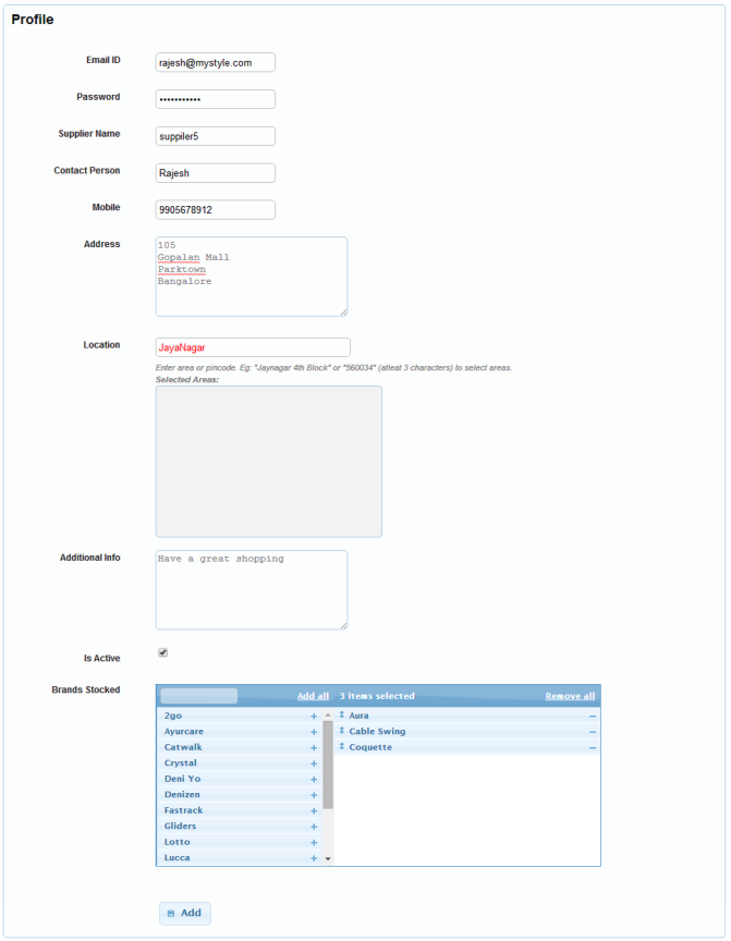 New supplier form