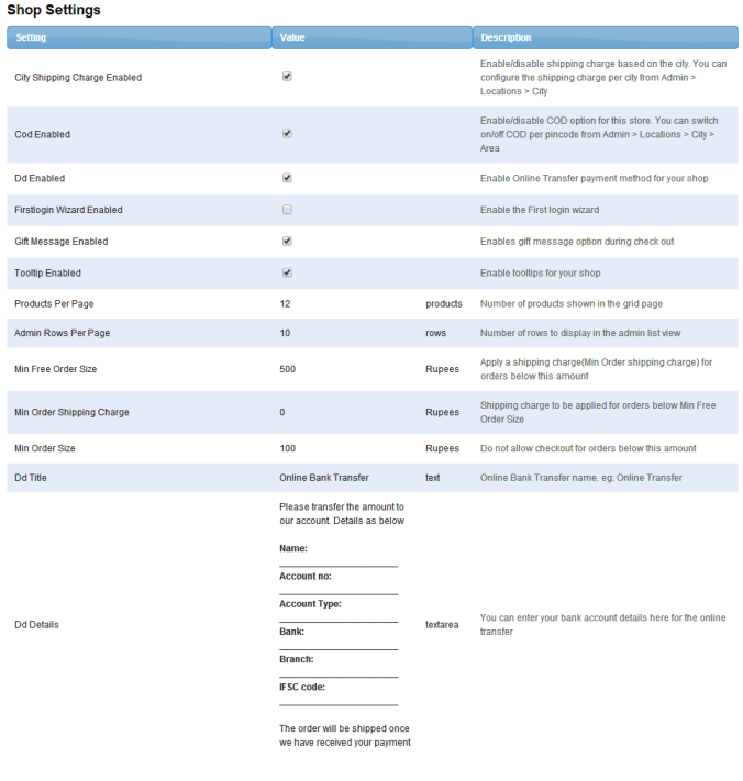 Shop Settings page in Store Manager