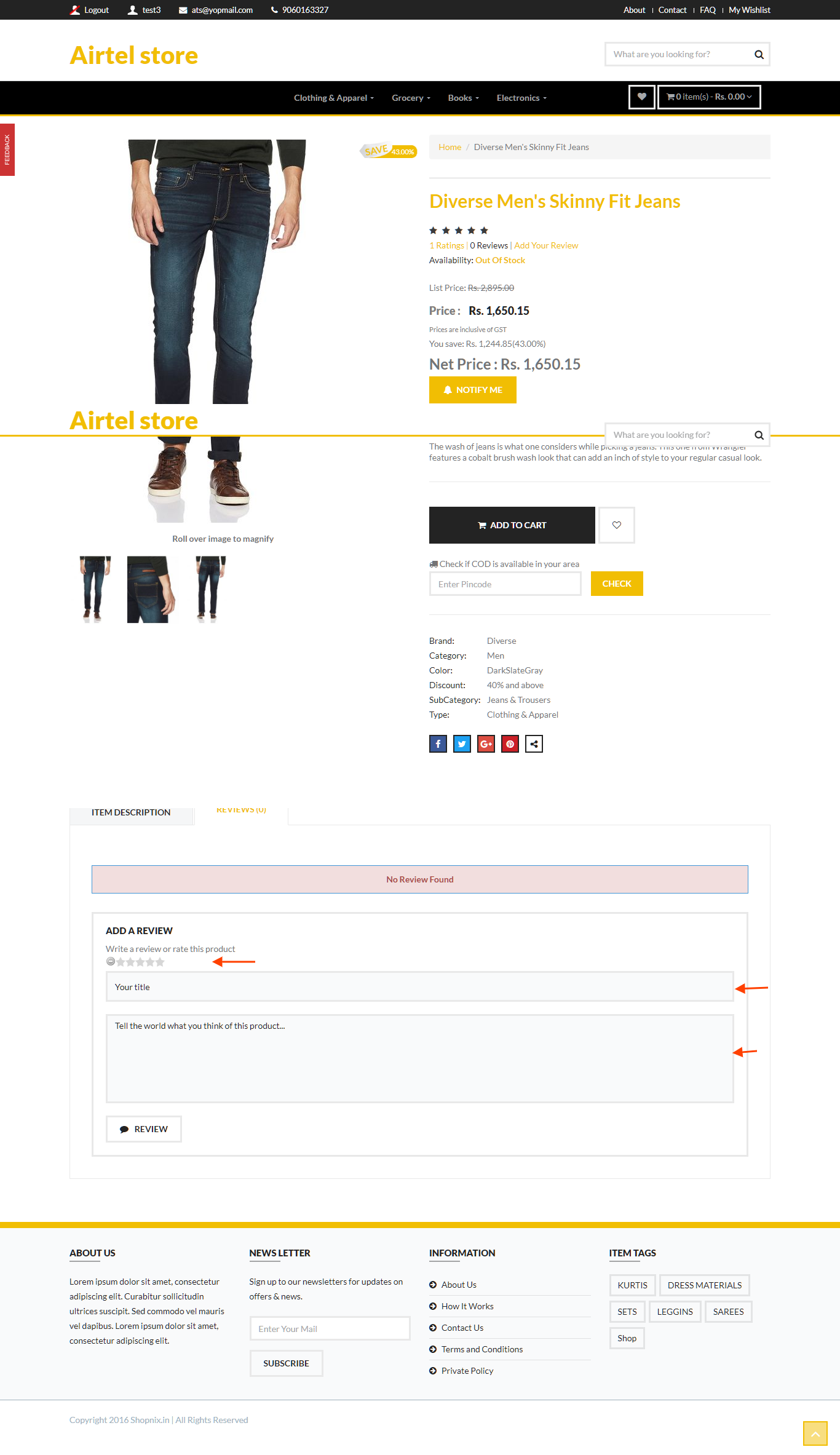 Review and rating form on a product page
