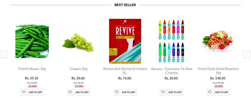 Best seller products shown in the store