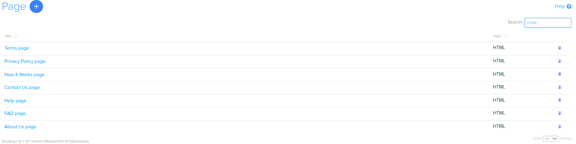 Pages list filtered to show HTML pages