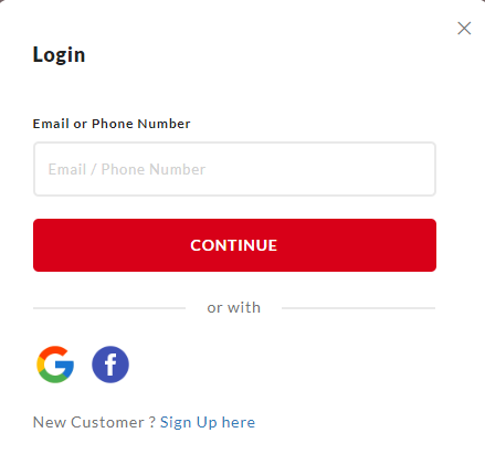 Store login page with the mobile number option