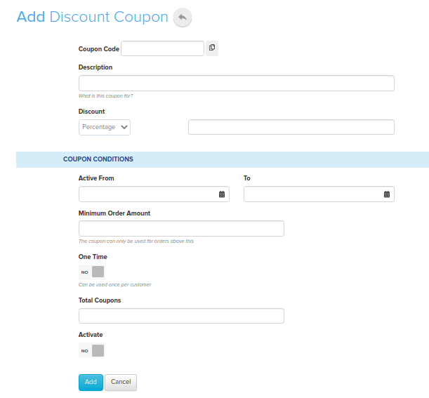 Add Discount Coupon form