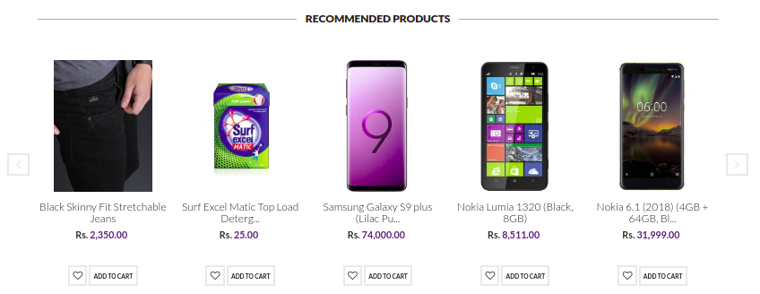 Recommended products shown in the store