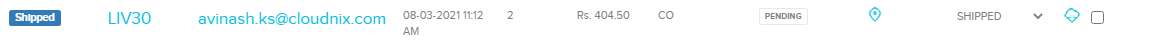 Order row showing status SHIPPED and a tracking icon