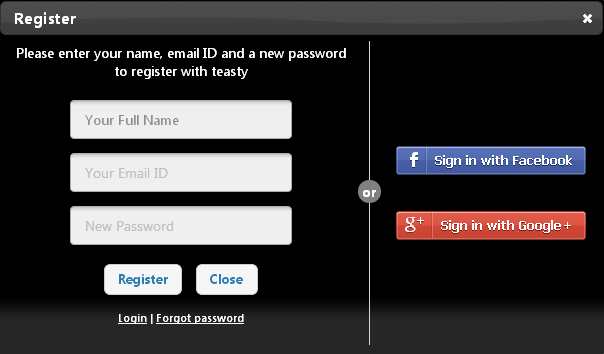 Store login page with Google and Facebook login buttons