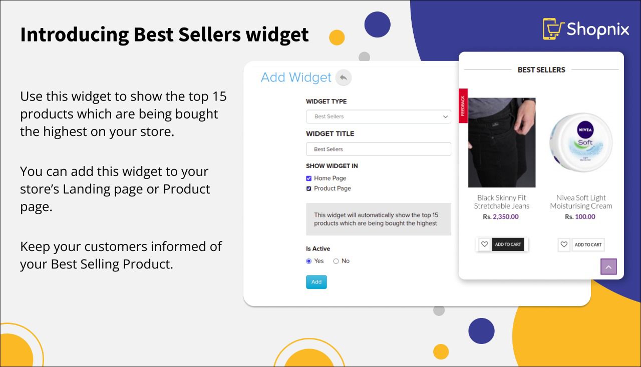 Best seller widget on a store homepage