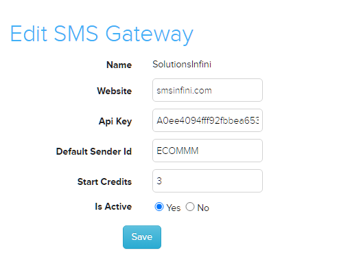Edit SMS Gateway page