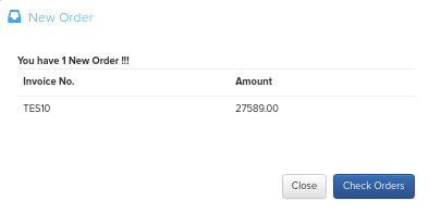 New order pop-up with Check Order and Close buttons