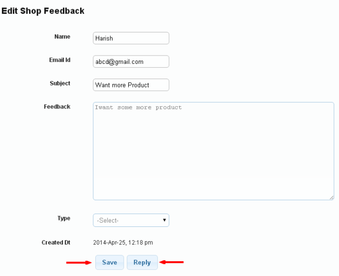 Edit Shop Feedback page