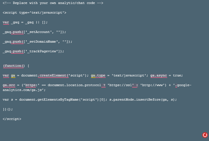 Header page with an area for CSS and JavaScript code