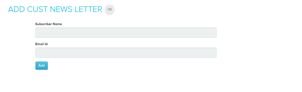Add Customer Newsletter form with name and email fields