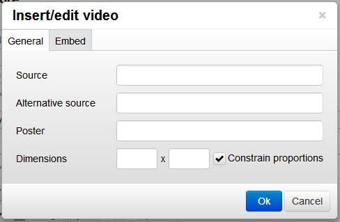Pop-up for adding a video link or embed code