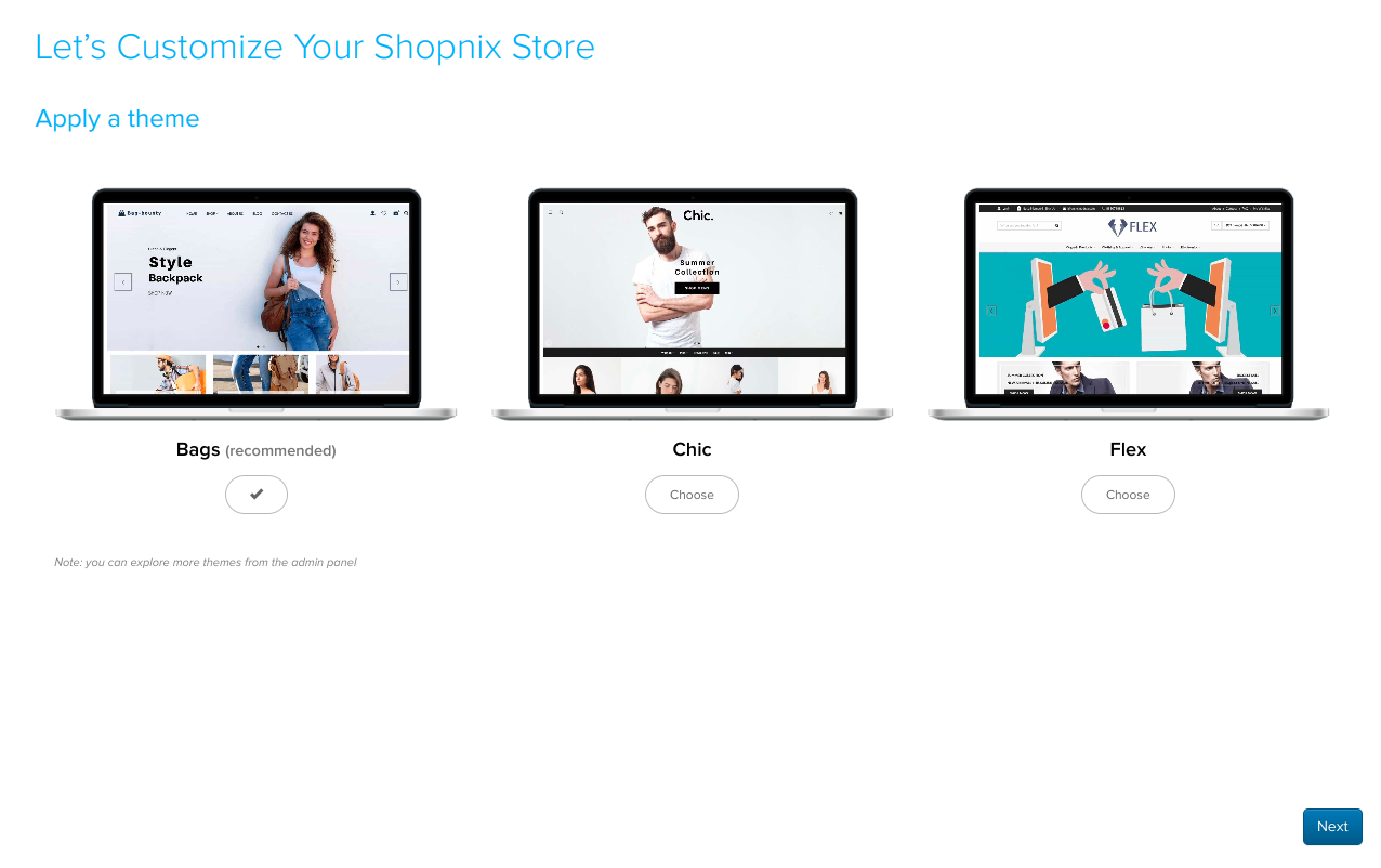 Onboarding wizard theme selection screen