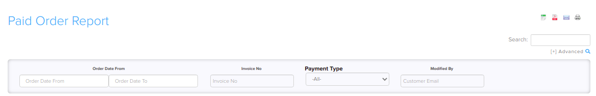 Paid order report search options