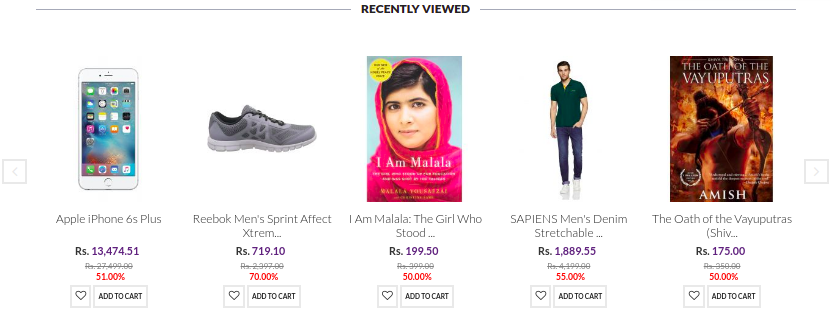 Recently viewed products shown in the store