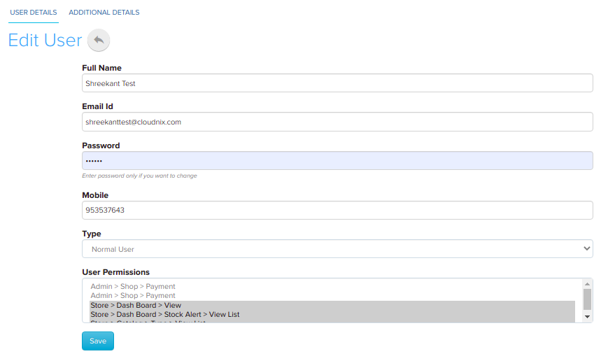 User Permission table for a staff user