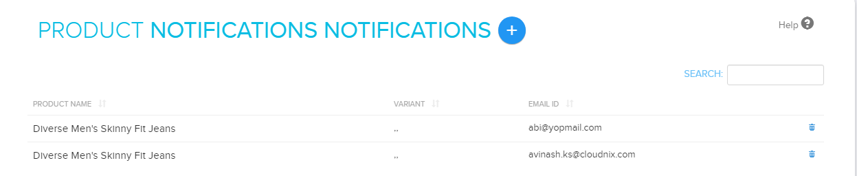 List of product notification requests