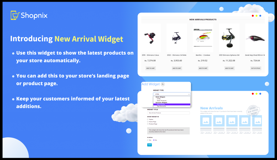 New arrivals widget on a store page