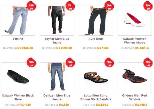 Clothing Apparel page in the store showing discounted prices after discount rules are applied