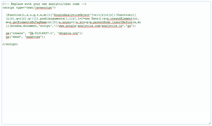 Header page in Store Manager with the Google Analytics code pasted in