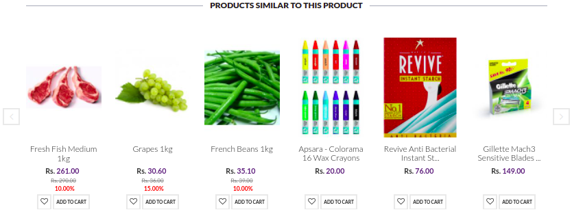 Similar products shown in the store