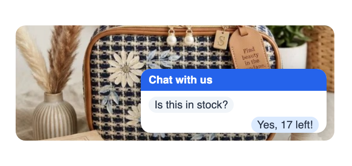 A live chat box on a store answering a stock question