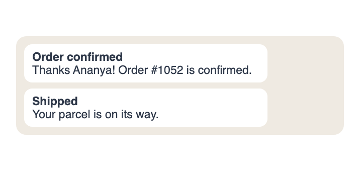 WhatsApp order confirmation and shipped messages