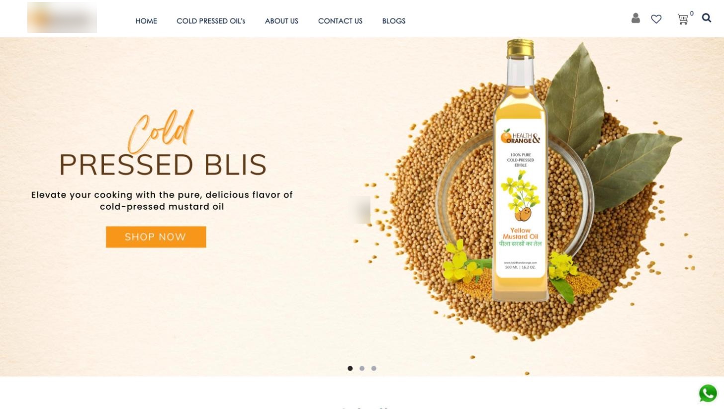 Home page of a Shopnix store selling cold-pressed cooking oils