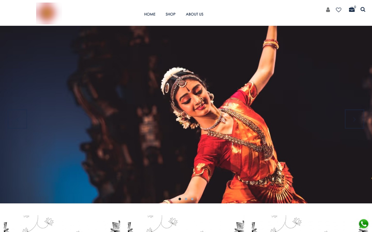 Home page of a Shopnix store selling classical dance jewellery