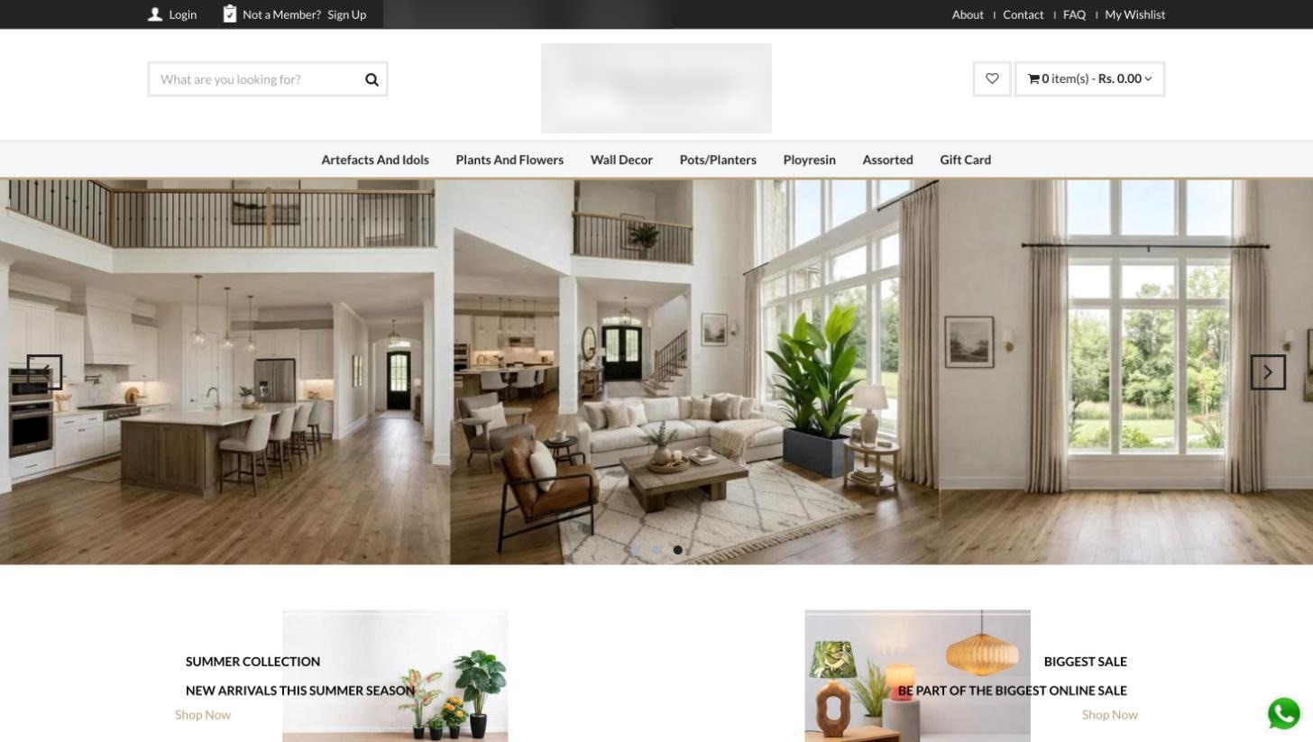 Home page of a Shopnix home decor store