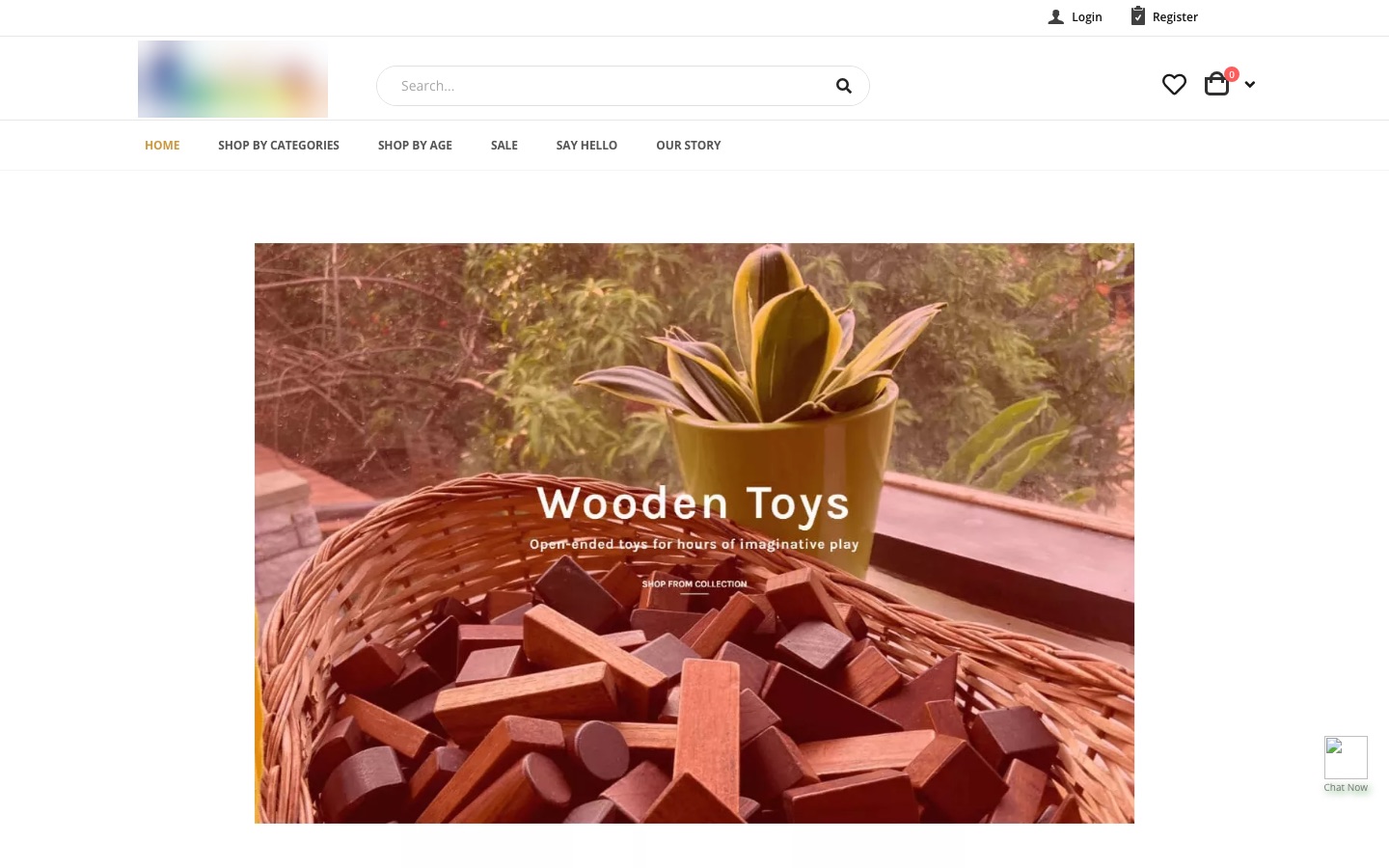 Home page of a Shopnix store selling children's books, wooden toys and crafts