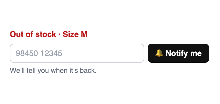 Out of stock with a Notify me button