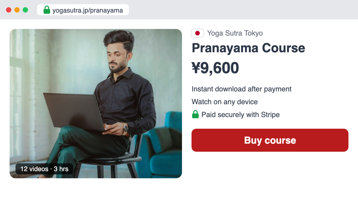 Example course page in Japanese yen with instant download