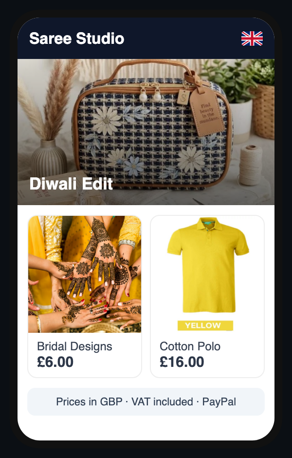 Example UK store on a phone with prices in pounds
