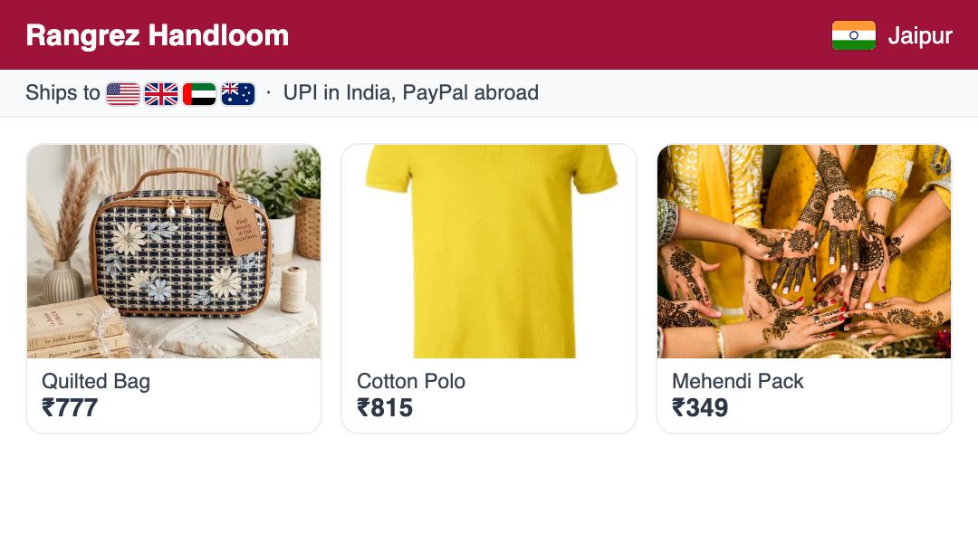 Example Indian store in rupees that ships worldwide